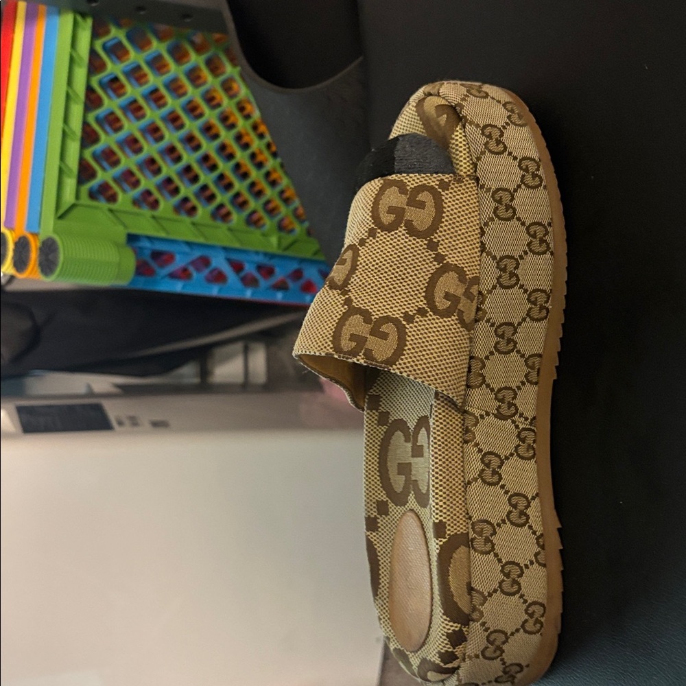 Gucci Tan GG Patterned Slides - Picture 3 of 3